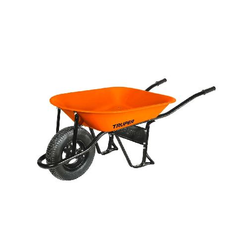 Carretilla jardinera neumática bandeja metalica naranja 65lts - Truper 11740 - Ferromar