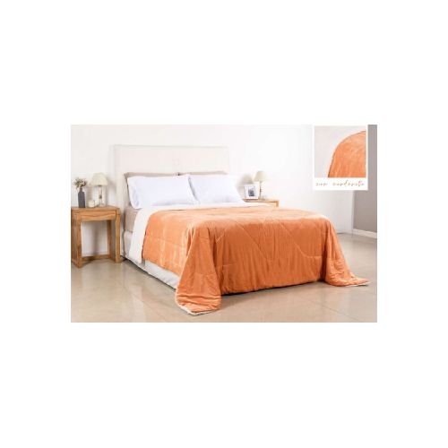 LOVE&HOME FRAZADA 21/2 EDREDON FLANNEL NARANJA+CORDERITO