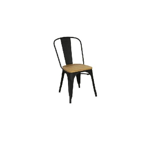 Silla Tolix Negra con Asiento de Madera