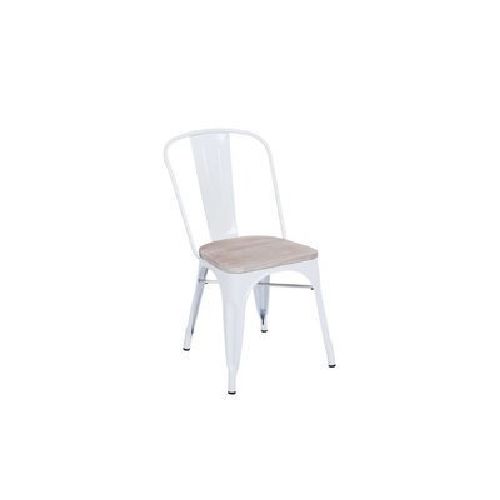 Silla Tolix Blanca con Asiento de Madera