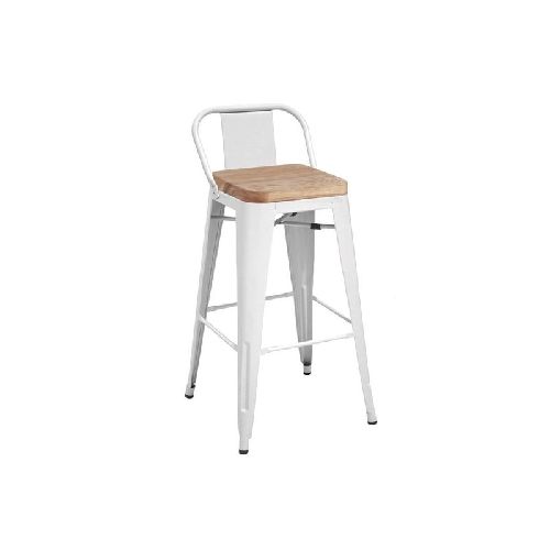 Banqueta Tolix con respaldo bajo Blanco Asiento Madera