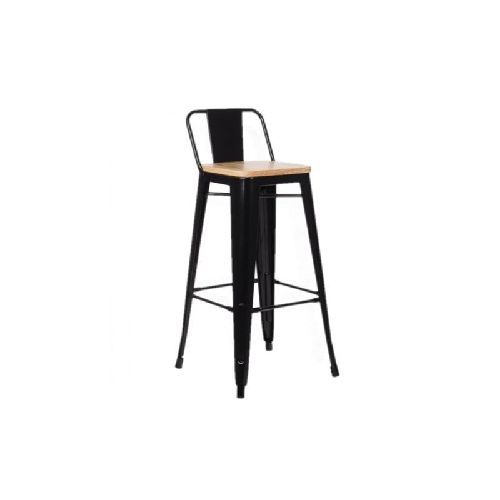 Banqueta Tolix con respaldo bajo Negro Asiento Madera