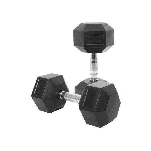 PAR MANCUERNA CROMADA HEXAGONAL RECUBIERTA EN GOMA DUMBELL 20 Kg