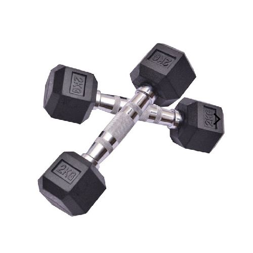 PAR MANCUERNA CROMADA HEXAGONAL RECUBIERTA EN GOMA DUMBELL 2,5 Kg