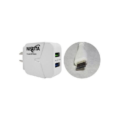 Cargador de 2 Puertos USB 2.4A con Cable Micro USB de 1M Nisuta NSFU524UM Blanco  