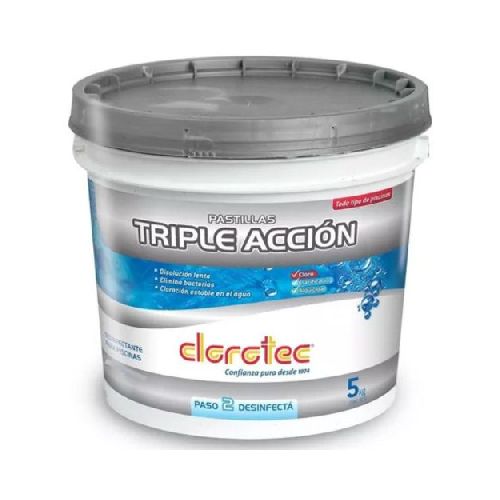 Pastillas De Cloro Triple Acción Clorotec 5kg Apta Todo Tipo De Pileta  