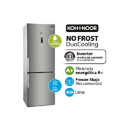 Heladera KOH-I-NOOR NO FROST DuoCooling Inverter 417 Lts. Acero KHGA41DI/9   