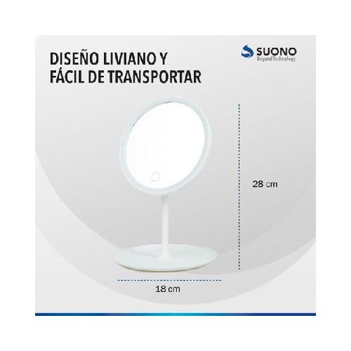 Espejo maquillaje luz led touch usb regulable con base blanca  