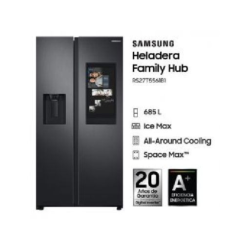 Heladera Side by Side 685Lt Samsung Family Hub RS27T5561B1 No Frost C/Dispenser Negro