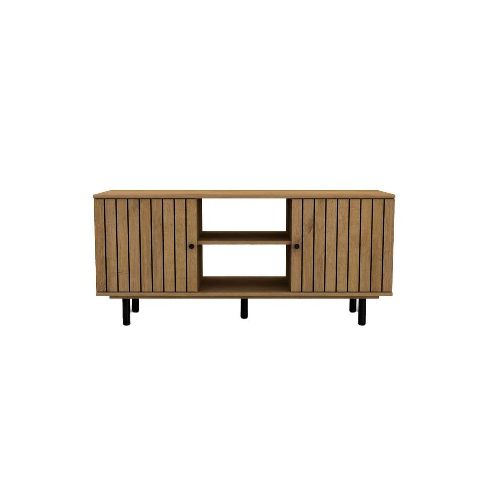 Rack para TV 120X40X55Cm Melamina Negro/Roble 2 Puertas Muebles Gacela