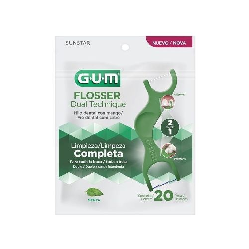 Gum Flossers Dual Technique 2 En 1 Hilo Dental Con Mango 20u en FarmaPlus - Farmacia Online, dermocosmética y cuidado personal - FarmaPlus