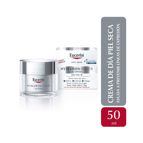 Crema antiarrugas de día Eucerin Farmaplus HYALURON-FILLER + 3x Effect Piel Seca FPS 15 x 50 ml - Farmacia Online, dermocosmética y cuidado personal - FarmaPlus