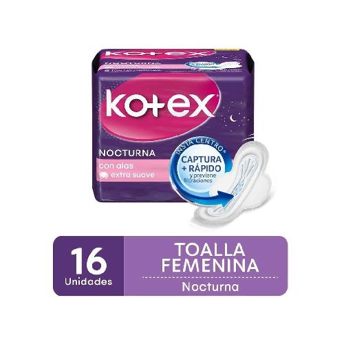 Kotex Nocturna Toallas Femeninas Con Alas 16 Unidades - Farmacia Online, dermocosmética y cuidado personal - FarmaPlus