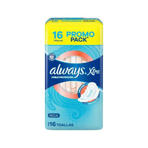 Toallas femeninas xtra doble protección seca (16 unidades)