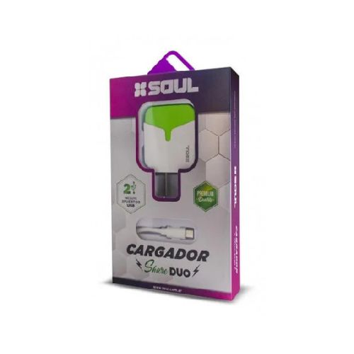 Cargador SOUL SHARE DUO usb 2.4a puertos micro usb verde  