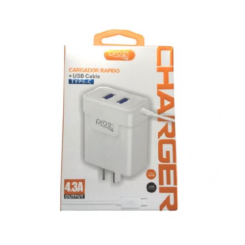 Cargador PRO21 2 USB 4.3A + 1 cable tipo C  