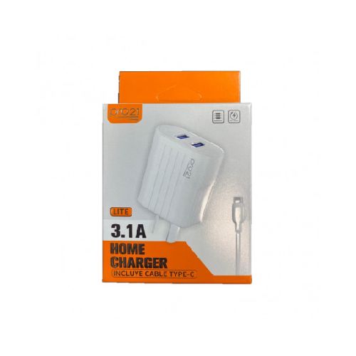 Cargador viajero PRO21 LITE tipo C 3.1A con cable blanco  