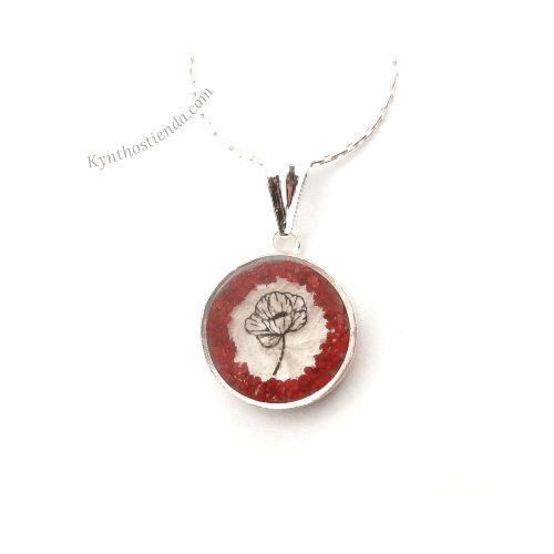 Dije con imagen de línea personalizado y flores – 1,6 cm – Plata 925