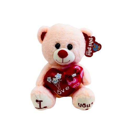 Peluche Oso Sentado Con Corazon Metalizado Rosa 30 Cm