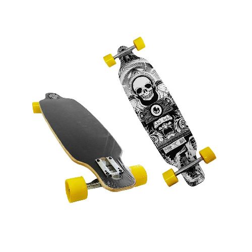 Patineta Skate Longboard Completo Calavera Ruedas Amarillas