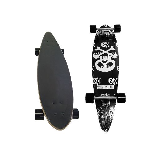 Patineta Skate Longboard Completo Negro Calavera Blanca