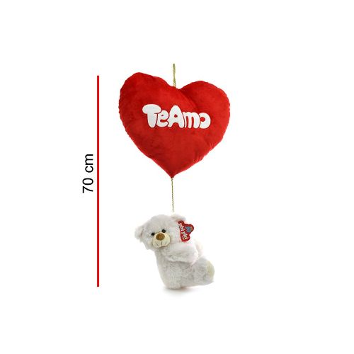 Peluche Corazón Grande Con Oso Colgante Blanco