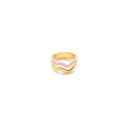 Anillo Carmín Doble Onda de Plata 925 con Baño Dorado combinado con Esmaltado Rosa - Style Store | Experience is the new luxury