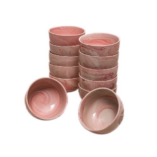 Set De 12 Bowls Simil Marmol Blanco / Rosa 11 Cm