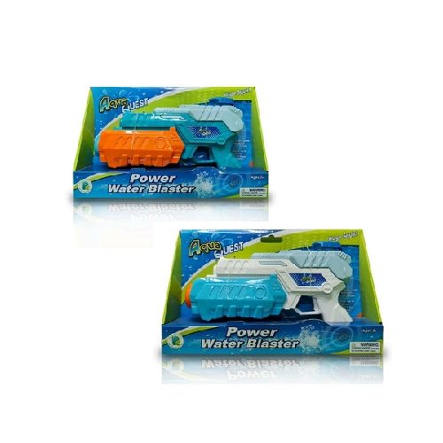 AQUA QUEST PISTOLA DE AGUA CON CAJA POWER BLASTER 99611 CELESTE BLANCO  