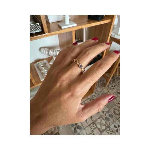 Anillo Con corazones calados y cubic acero gold