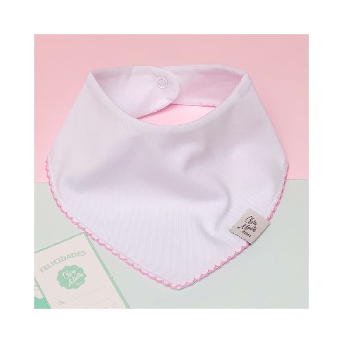 Bandana / Babero Reversible Blanco con picot rosa