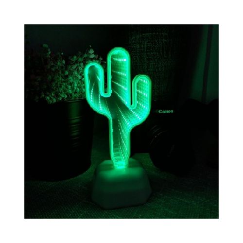 Cactus Luminoso Efecto 3D Espejo A Pilas Decoracion Led