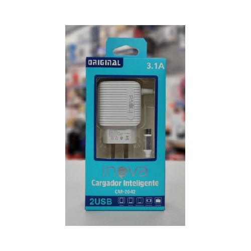 Cargador Inova Micro Usb 3.1A 2 Puertos + Cable Carga Rapida Car-2042