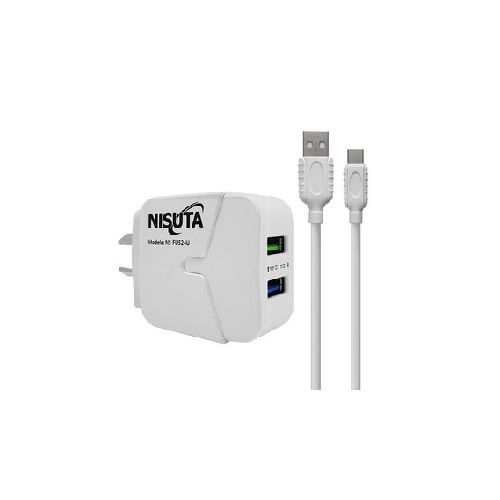 Cargador Fuente De Alimentacion Nisuta USB 2.4A Con Cable Usb-C 1mt Ns-Fu524uc