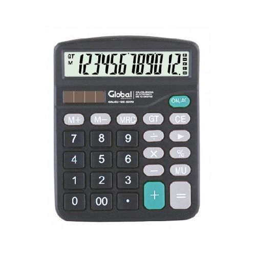 Calculadora De Escritorio Plastico Negra Global 12 Digitos 837B  