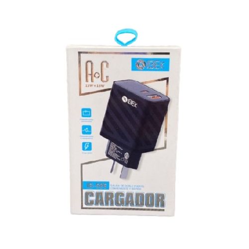 Cargador Cabezal USB-A 15W USB-C Type-C Tipo C 18W Ibek IB-586  