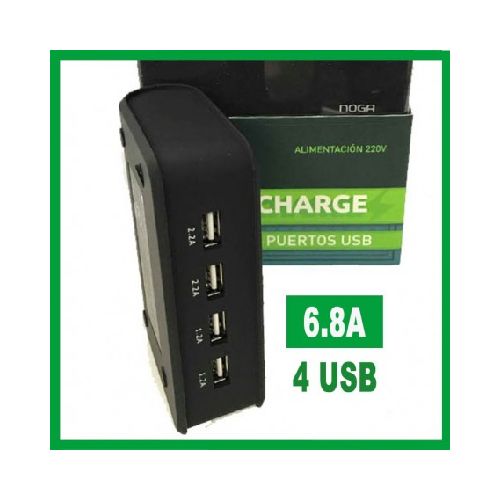 Cargador Rapido Usb 4 Salidas 6.8A Noga Ng-660 Zapatilla Usb