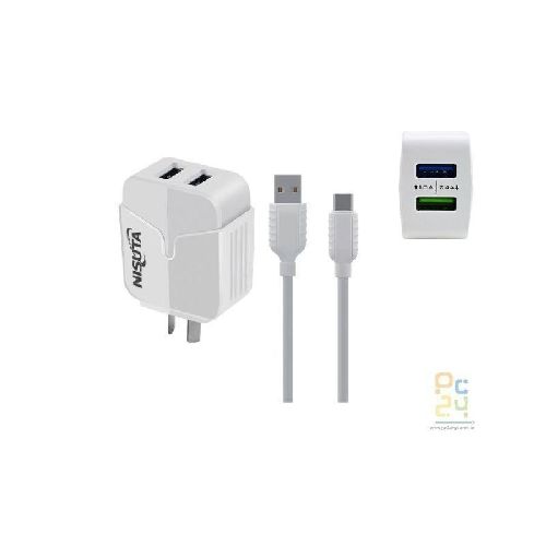 CARGADOR 220-USB TIPO C +CABLE 1mts NS-FU524UC (sal:5VDC/2.4Amp) 2-USBx2.4A  