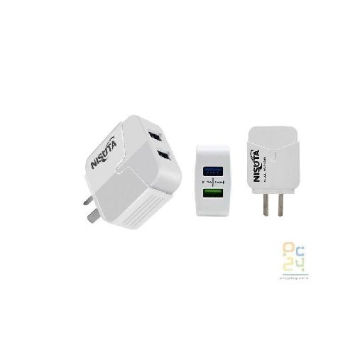 CARGADOR 220-USB NS-FU524U (sal:5VDC/2.4Amp) 1-USBx1.0A+1-USBx2.4A  