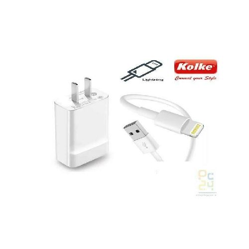 CARGADOR 220-LIGHTNING QC3 +CABLE CAR-220-8P (sal:6V-3A/9V-2A/12V-1.5A) -BLANCO-  