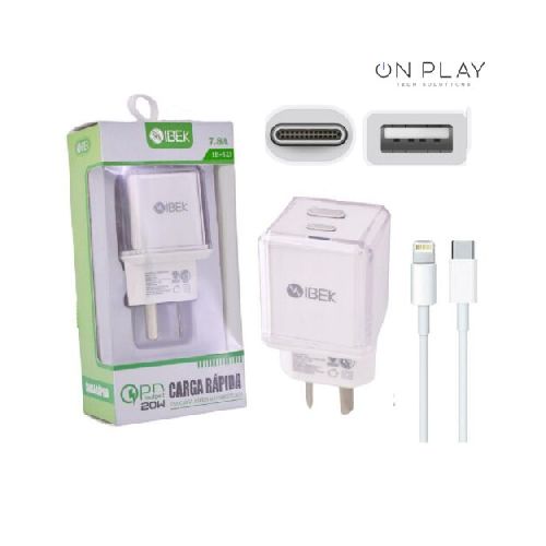 Cargador Carga Rápida IBEK 20W IPHONE 7.8A USB C+A IB-623