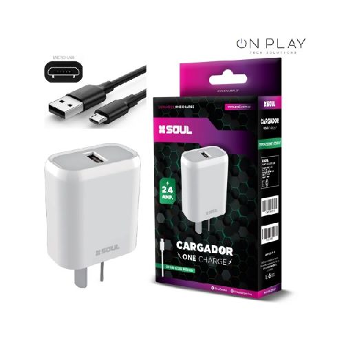 CARGADOR RAPIDO SOUL ONE CHARGE 2.4 + CABLE MICRO USB