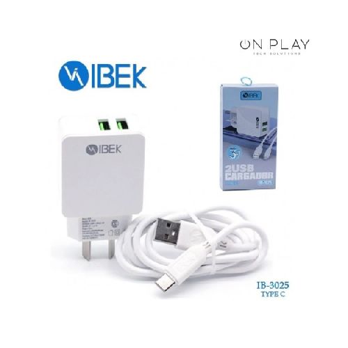 Cargador IBEK 3.1A Tipo-C + 2 USB IB-3025 Carga Rapida