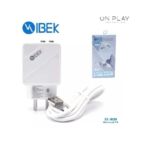 Cargador IBEK 3.1A Micro USB + 2 USB IB-3020 Carga Rapida