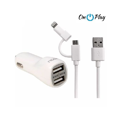 CARGADOR AUTO NOGA 2 USB 2.1A MICRO USB CON ADAPTADOR PARA IPHONE lightning