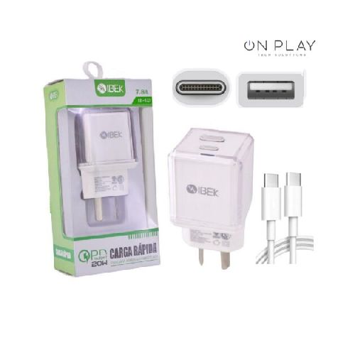 Cargador Carga Rápida IBEK 20W TIPO-C 7.8A USB C+A IB-622