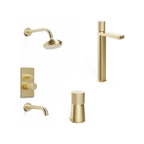 Griferias Hidromet Texture Gold Bidet + Lavatorio Alto + Ducha