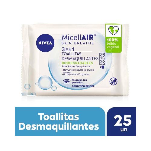 TOALLITAS DESMAQUILLANTES NIVEA MICELLAIR 3 EN 1 25 U - Supermercado Disco Online | Todo lo Que Necesitás