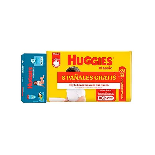 Pañales Huggies Classic Xg Ahorropack 52u + Pañales Plus Xg De Regalo - Masonline - Más Online