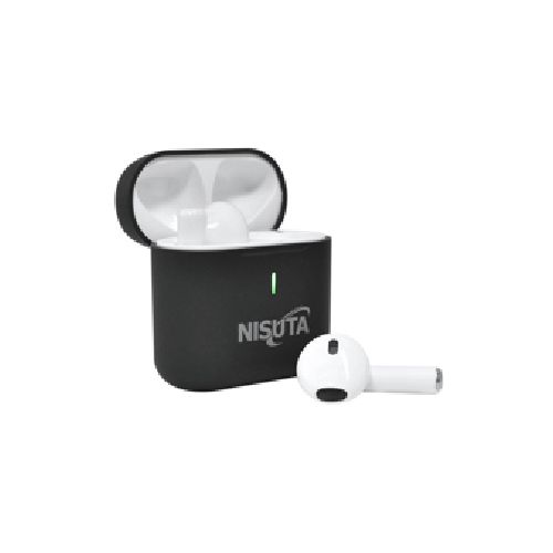 Auricular Nisuta Bluetooth Earbuds con cajita recargable negra y auriculares blancos NSAUBTWS11  